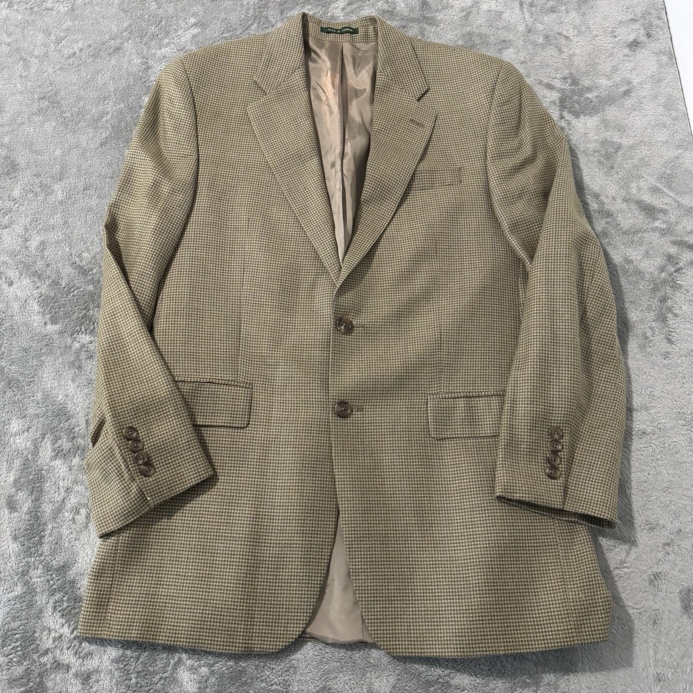 Lauren Ralph Lauren Sport Coat Blazer Mens 40 Beige Houndstooth‎ Silk Wool Blend